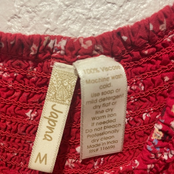 Japna Floral Ruffle Short Sleeve  Flowy Top Boho Juniors medium Red - Picture 3 of 5